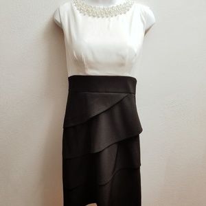 White Black Formal Sheath Dress Cap Sleeves Size 8